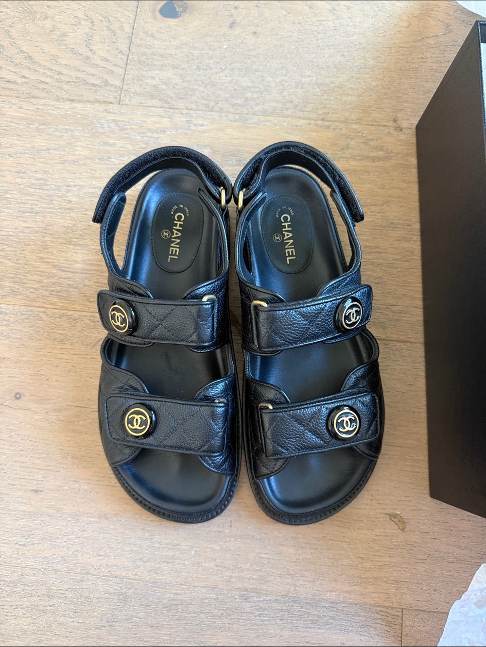CHANEL Black Quilted Leather Dad Sandals - Picture 2 of 6